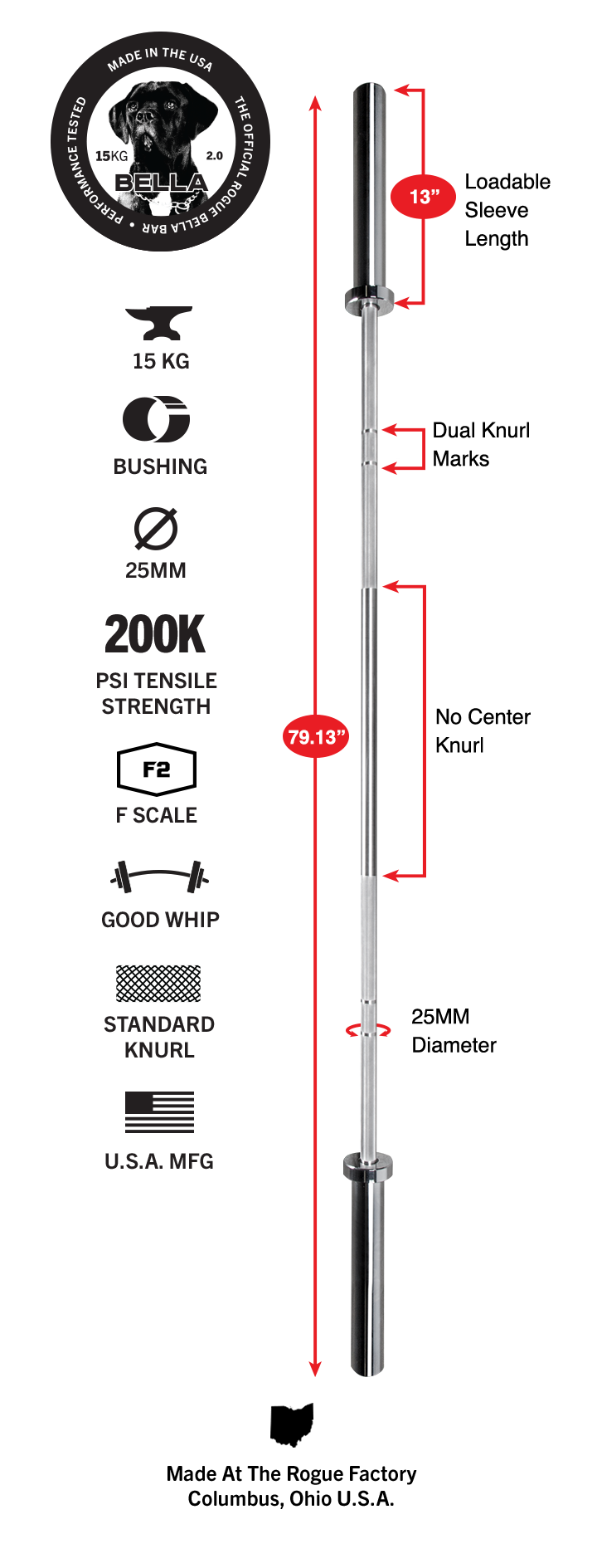 The Bella Bar 2.0 Stainless Rogue Fitness