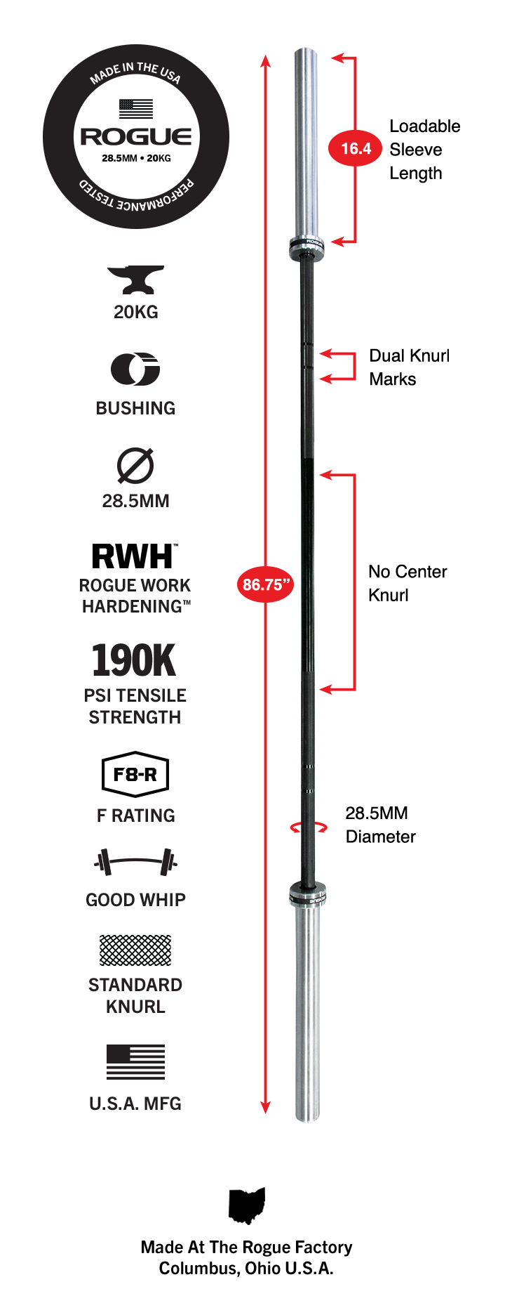 Barbell Length Size Chart
