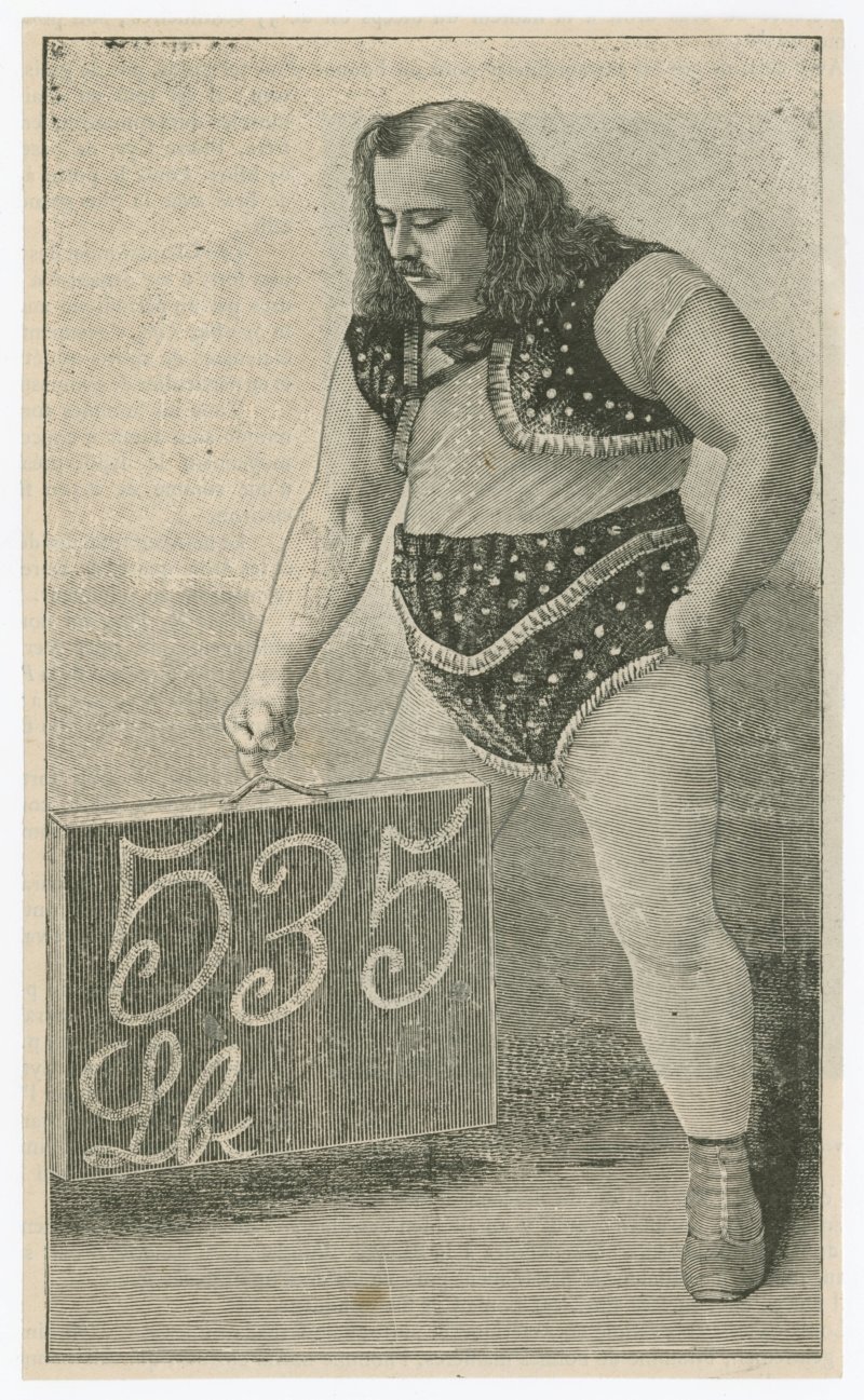 Louis Cyr performing one finger lift