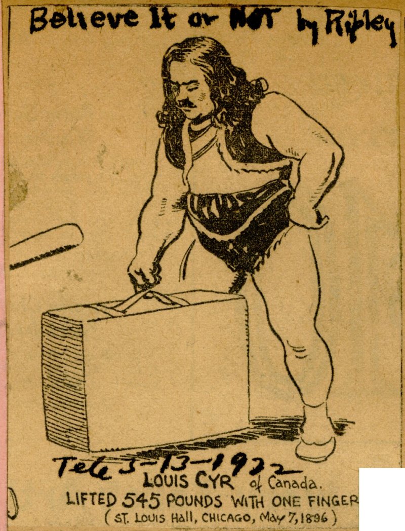 Page 4 detail - Louis Cyr of Canada lifted 545 pounds with one finger
