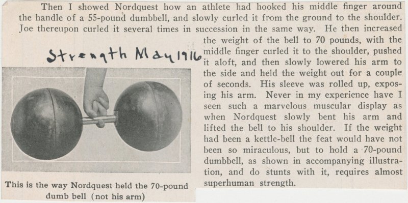 This is the way Joe Nordquest held a 70-pound dumb bell