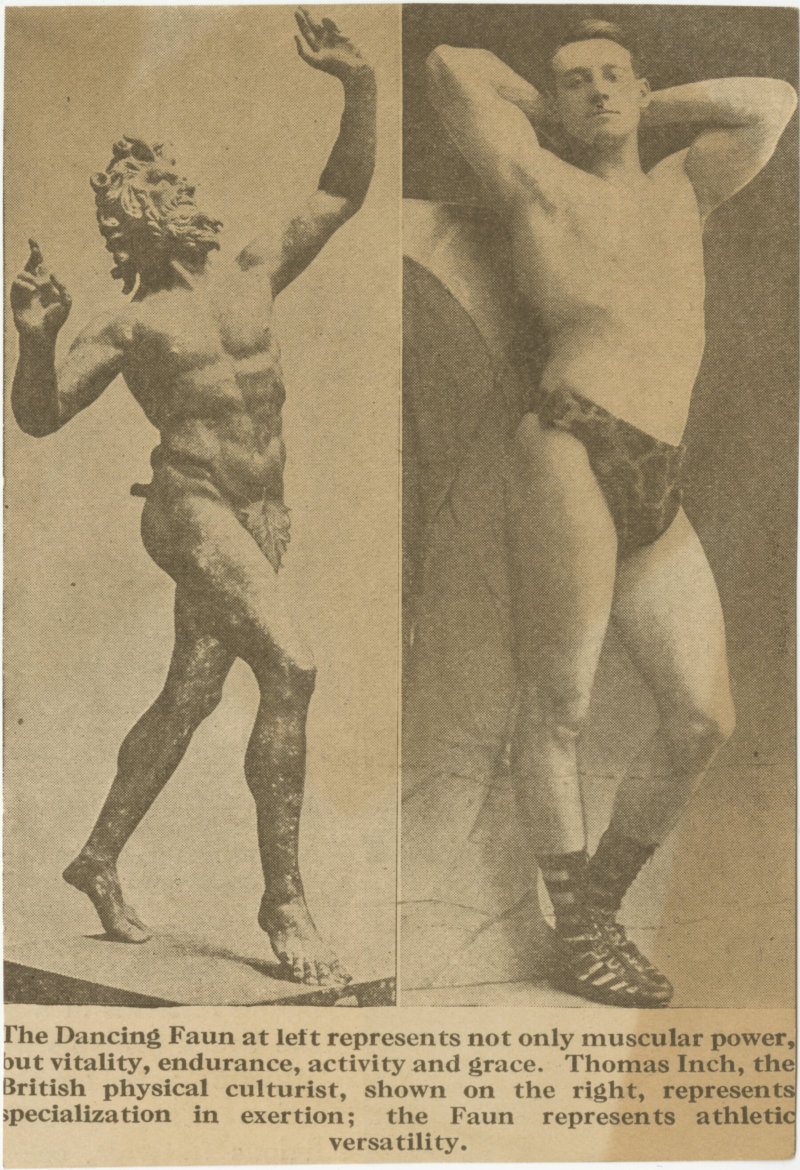 Photo of Thomas Inch and a classical sculpture of a dancing fawn