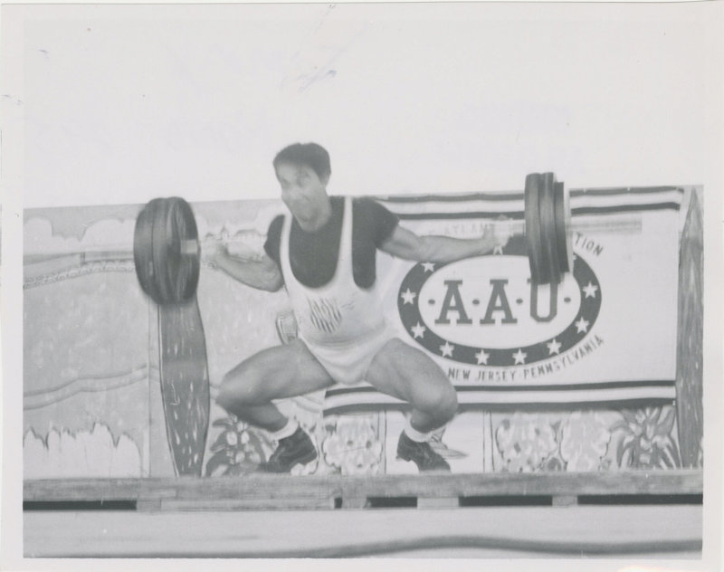 Photo of Tommy Kono performing a squat lift Rogue Fitness