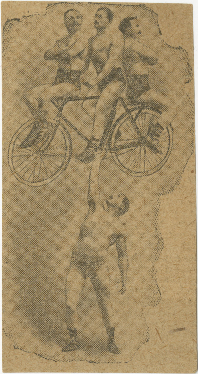 Photo clipping of Eugen Sandow lifting a bicycle