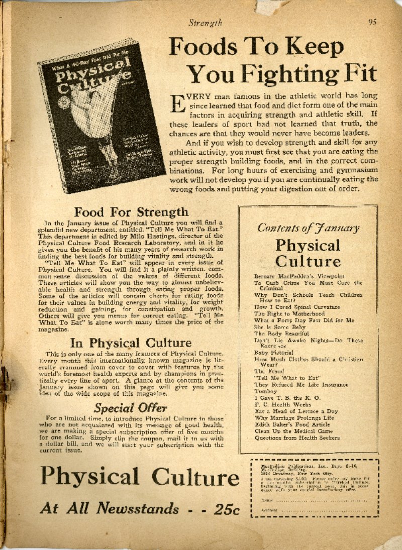 Foods to Keep You Fighting Fit; Announcing-4 New Bar-Bell Sets; I Will Make This Contract With You; etc.